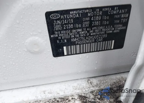 2019 Hyundai Ioniq Electric из США, поврежденный, VIN KMHC75LH2KU052289